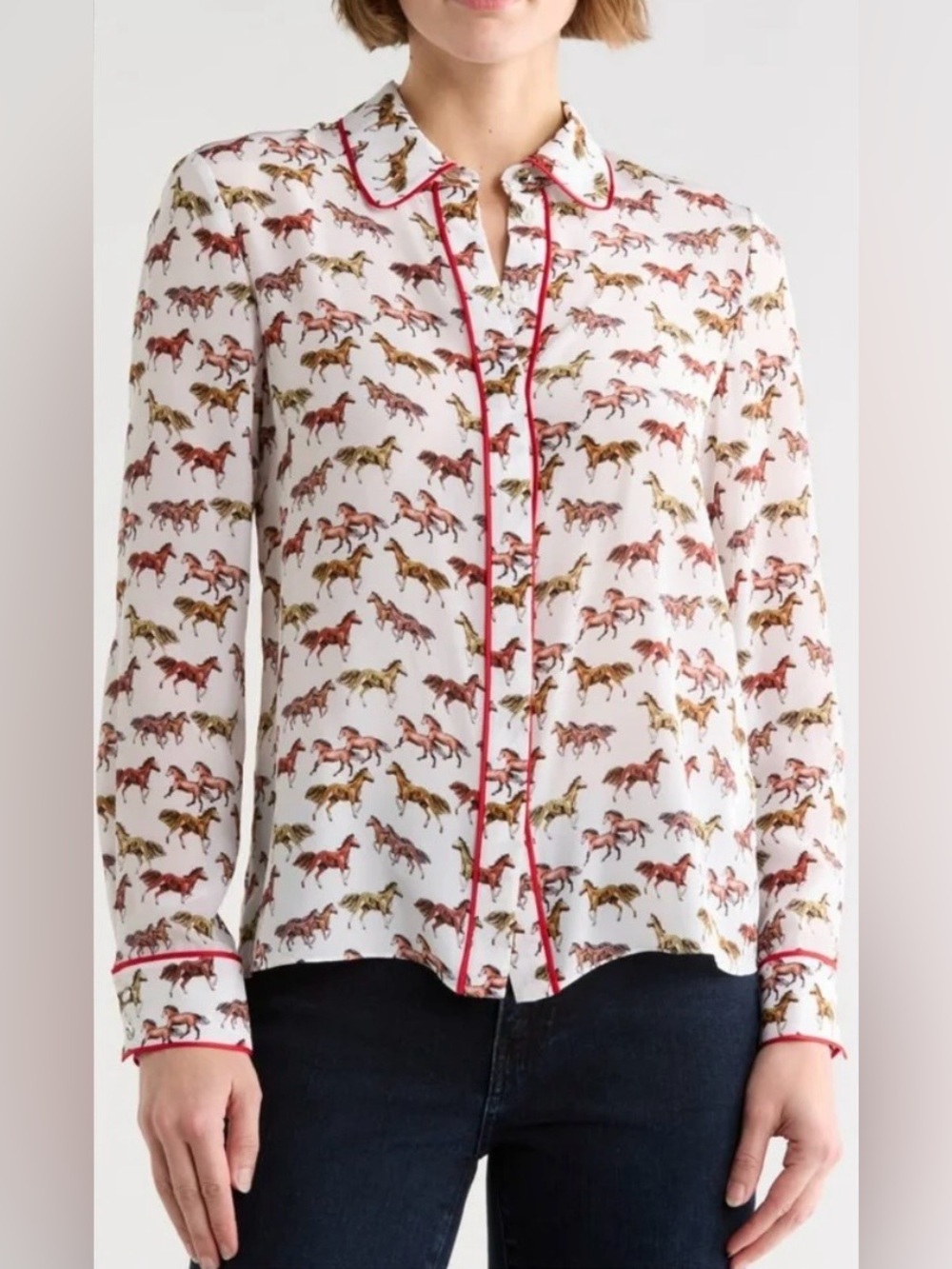 NWT ALICE + OLIVIA western silk button down - Willa horse print